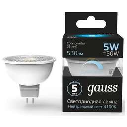 GAUSS Лампа LED GU10, спот, 5Вт, MR16, одна шт. [101506205-d]
