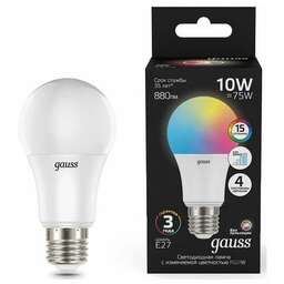 GAUSS Лампа светодиодная 102102410 10Вт цок.:E27 груша 220B св.свеч.RGB A60 (упак.:1шт)