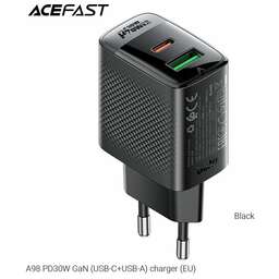 ACEFAST Зарядное устройство A98 PD30W Gan USB-C+USB-A Charger EU. Цвет: черный