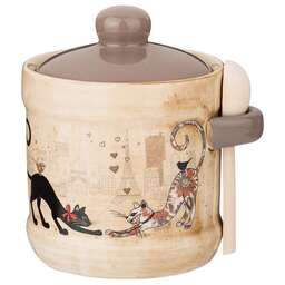 AGNESS САХАРНИЦА С ЛОЖКОЙ "ПАРИЖСКИЕ КОТЫ" 10*9,5 СМ 300 МЛ (КОР=36ШТ.) 358-1732