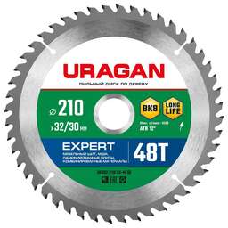 URAGAN Expert, 210 х 32/30 мм, 48Т, пильный диск по дереву (36802-210-32-48)