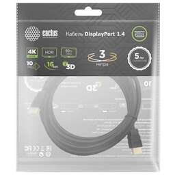 CACTUS Кабель аудио-видео CS-DP-DP-1.4-3, DisplayPort (m) - DisplayPort (m), ver 1.4, 3м, GOLD, черный