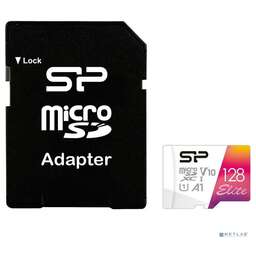 SILICON POWER Карта памяти microSDXC UHS-I U1 Elite 128 ГБ, 100 МБ/с, Class 10, SP128GBSTXBV1V20SP, 1 шт., переходник SD