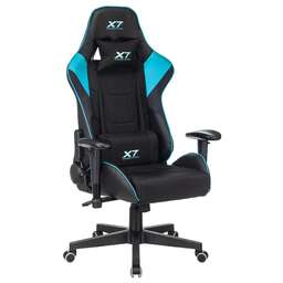 A4TECH Кресло игровое X7 GG-1100, текстиль/экокожа, до 120кг, регулируемые 2D подлокотники, черный/голубой/голубой