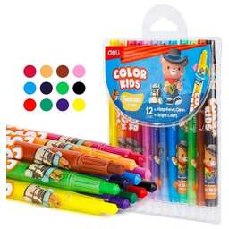DELI Восковые мелки EC223-12 Color Kids кругл. с поворотным механизмом 12цв. (12шт) дл.165мм д.10мм блист.европод