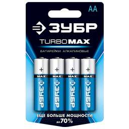 ЗУБР TURBO-MAX, АА х 4, 1.5 В, алкалиновая батарейка (59206-4C)