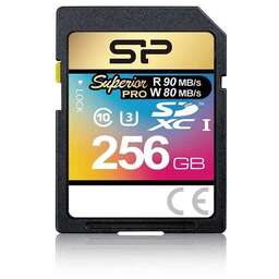 SILICON POWER Карта памяти SDXC UHS-I U3 Superior Pro 256 ГБ, 90 МБ/с, Class 10, SP256GBSDXCU3V10, 1 шт., без адаптера