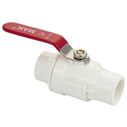 МАК - Кран шаровый 3/4" г/г, резьбовой, из ПВХ (PVC-U) пластика, металлическая ручка-рычаг, цвет БЕЛЫЙ. 1472