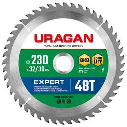 URAGAN Expert, 230 х 32/30 мм, 48Т, пильный диск по дереву (36802-230-32-48)