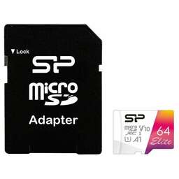 SILICON POWER Карта памяти microSDXC UHS-I U3 High Endurance 64 ГБ, 100 МБ/с, Class 10, SP064GBSTXDV3V1HSP, 1 шт., с адаптером