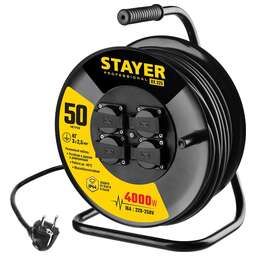 STAYER Силовой удлинитель на стальной катушке КГ 3х2.5 50м 4000Вт IP44, RX 325 55076-50