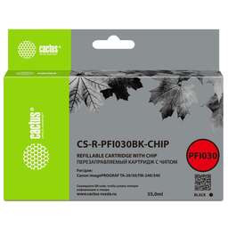 CACTUS Картридж перезаправляемый струйный CS-R-PFI030BK-CHIP черный (55мл) для Canon imagePrograf TA-20/30/TM-240/340 с чипом