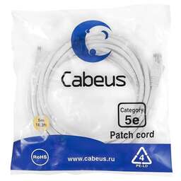 CABEUS Патч-корд PC-UTP-RJ45-Cat.5e-5m-WH U/UTP RJ-45 вил.-вилка RJ-45 кат.5E 5м белый ПВХ