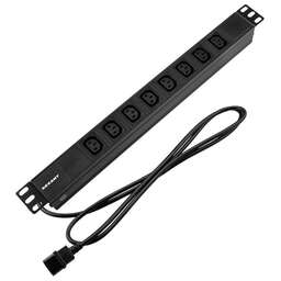REXANT Блок распределения питания PDU горизонтальный 1U 8 розеток C13 10A без выкл алюм корп шнур 2м вилка C14 черный