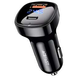 ACEFAST Автомобильное зарядное устройство двухпортовое B4 digital display 66W USB-C+USB-A dual port car charger с цифровым дисплеем. Цвет: черный