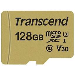 TRANSCEND Карта памяти microSDXC UHS-I U3 500S 128 ГБ, 95 МБ/с, Class 10, TS128GUSD500S, 1 шт., без адаптера