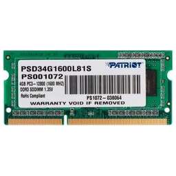 PATRIOT Оперативная память PSD34G1600L81S DDR3L - 1x 4ГБ 1600МГц, для ноутбуков (SO-DIMM), Ret