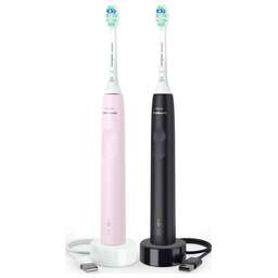 PHILIPS Набор электрических зубных щеток Sonicare HX3675/15 черный/розовый