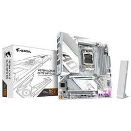 AORUS Материнская плата Gigabyte X870M ELITE WIFI7 ICE X870, AM5, 4*DDR5, 2*PCIEx16, 2*M.2, 1*TypeC, 2*USB3.2Gen2, 6*USB3.2Gen1, 8*USB2.0, 2*SATA3.0, 2.5G, 2*TypeC(DP), HDMI, M-ATX, RTL