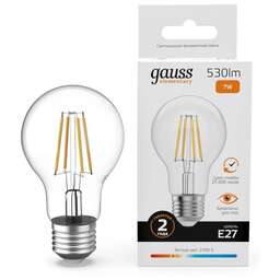 GAUSS Лампа филам. Filament 7Вт цок.:E27 груша 220B св.свеч.бел.теп. (упак.:10шт) (22217)