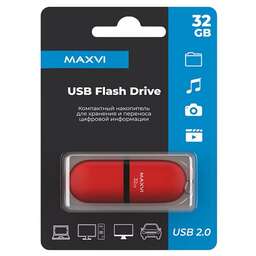 MAXVI SF 32GB red, монолит с колпачком, soft touch, USB 2.0