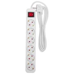 REXANT Удлинитель STANDARD 6 гнезд, 3м, 3х1,0мм², с/з, с выключателем, белый