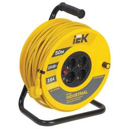 IEK Удлинитель силовой Industrial (WKP15-16-04-50) 3x1.5кв.мм 4розет. 50м ПВС 16A катушка желтый