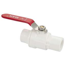 МАК - Кран шаровый 1/2" г/г, резьбовой, из ПВХ (PVC-U) пластика, металлическая ручка-рычаг, цвет БЕЛЫЙ. 1470