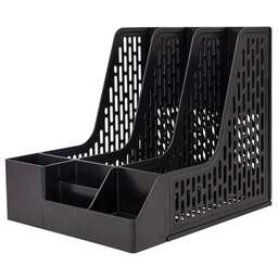 DELI Лоток вертикальный E9847 BLACK 3отд. сборный для бумаг 253x320x275мм черный пластик пластиковый пакет