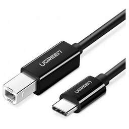 UGREEN Кабель US241, USB Type-C (m) (прямой) - USB B(f) (прямой), ферритовый фильтр , круглое, 2м, коробка, черный [50446]