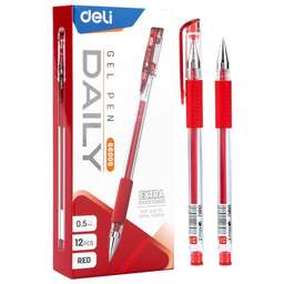 DELI Ручка гелев. Daily E6600SRed прозрачный d=0.5мм красн. черн. резин. манжета
