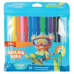 DELI Фломастеры EC161-12 Color Kids круг. конический пиш. наконечник Вентилируемый 12цв. пакет с европодвесом