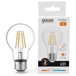 GAUSS Лампа филам. Filament 9Вт цок.:E27 груша 220B св.свеч.бел.теп. (упак.:10шт) (22219)