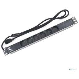 Cabeus PDU-6P-2IEC Блок евророзеток для 19" шкафов, горизонтальный, 6 розеток, 10 A, без выключателя, алюминиевый корпус, шнур 2 м, вилка IEC 320 C14