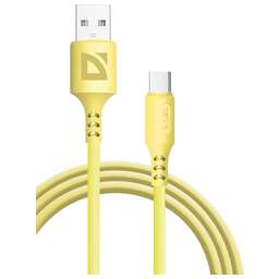DEFENDER (87106YEL) USB кабель F207 TypeC 1м,2.4А,силикон,пакет