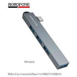 BOROFONE (6941991126123) FH1A USB HUB Type-C на 3USB 2.0+1USB 3.0 FH1A Metal Grey