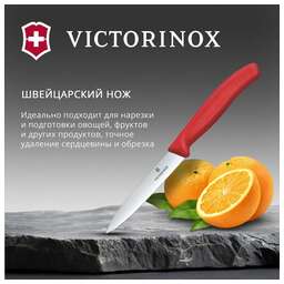 VICTORINOX Нож кухонный Swiss Classic (6.7701.C1) стальной универсальный для чистки овощей и фруктов лезв.100мм прямая заточка красный
