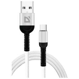DEFENDER (87103WHI) USB кабель F167 TypeC 1м, 2.4А, ткань, пакет