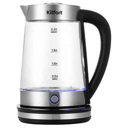 KITFORT Чайник электрический КТ-6764 2.2л. 1800Вт черный/серебристый корпус: стекло/металл/пластик (KT-6764)