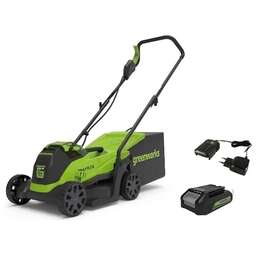 GREENWORKS Газонокосилка аккумуляторная GD24LM33K4, 33см, несамоходная, 4Ач, с ЗУ [2516107ub]