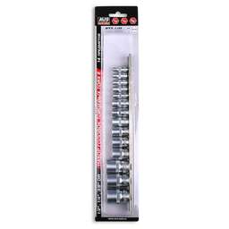 AVS TOOLS Набор головок торцевых 1/4", 3/8", 1/2"DR TORX (E4-E24) (14 предметов) на держателе AVS NTX-14M