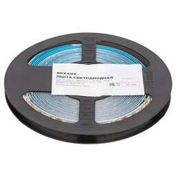 REXANT Лента светодиодная 12В, SMD2835, 14,4Вт/м, 120 LED/м, 6500K, 8мм, 5м, IP20