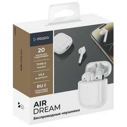 DEPPA Наушники Air Dream, Bluetooth, вкладыши, белый [44160]