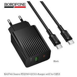 BOROFONE (6941991122798) BAS74Aaa 1USB+1Type-C 3.0A QC3.0 PD20W для Type-C Type-C Black