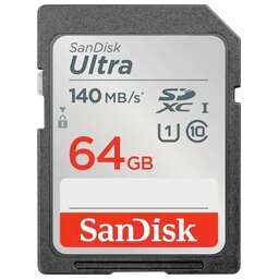 SANDISK Карта памяти SDXC UHS-I Ultra 64 ГБ, 140 МБ/с, Class 10, SDSDUNB-064G-GN6IN
