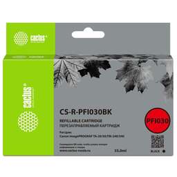 CACTUS Картридж перезаправляемый струйный CS-R-PFI030BK черный (55мл) для Canon imagePrograf TA-20/30/TM-240/340 без чипа