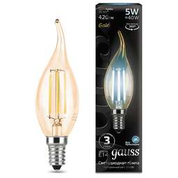GAUSS Лампа филам. Filament 5Вт цок.:E14 свеча 220B св.свеч.бел.нейт. (упак.:10шт) (104801805)