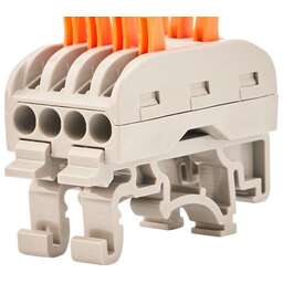 REXANT (07-5237-04) Клемма СМК 222-424D проходная 4-полюсная, с креплением на DIN-рейку (0,08-4 мм ), серая (4 шт./уп.)