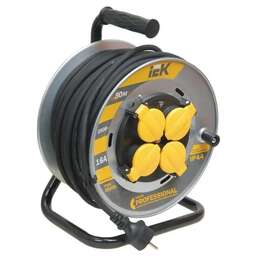 IEK Удлинитель силовой Professional, розеток 4шт, 3x1.5 кв.мм, 16A, 50м, КГ, катушка металлическая, серый [wkp16-16-04-50-44]