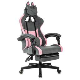 KNIGHT Кресло игровое Kitty/F, ткань, до 120кг, механизм наклона спинки, шарнирные подлокотники, серый/розовый